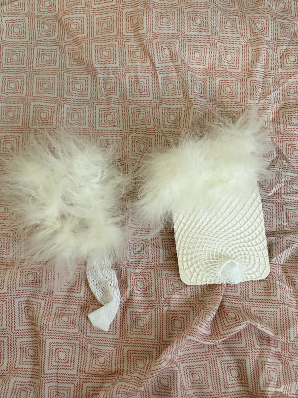 White Fishnet Fuzzy Top Socks